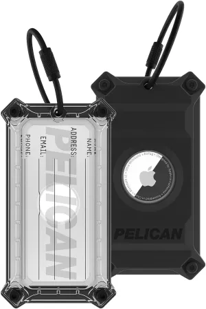 Pelican Luggage Tag, Holder for Apple Airtag - Scratch Resistant & Steel Plate Reinforced Luggage Airtag Case W/Name Tag & Stainless Steel Loop - Rugged Luggage Tag W/Airtag Case for Travel - Black