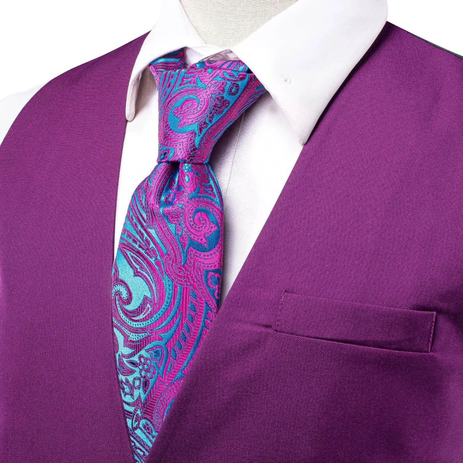 Purple Cotton Solid Splicing Jacquard Men's Vest