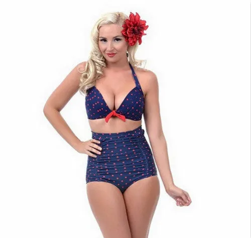 Push-up Swimsuit 2016 High Waist Bikini Plus Size Women Swimwear Dot Bathing Suit Padded Bikini Set Retro Bandage Sexy Beachwear