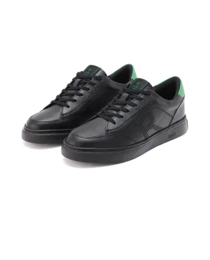 Rare Rabbit Men Vortex Black Low-Top Genuine Leather Lazer Lace-Up Sneaker Shoes