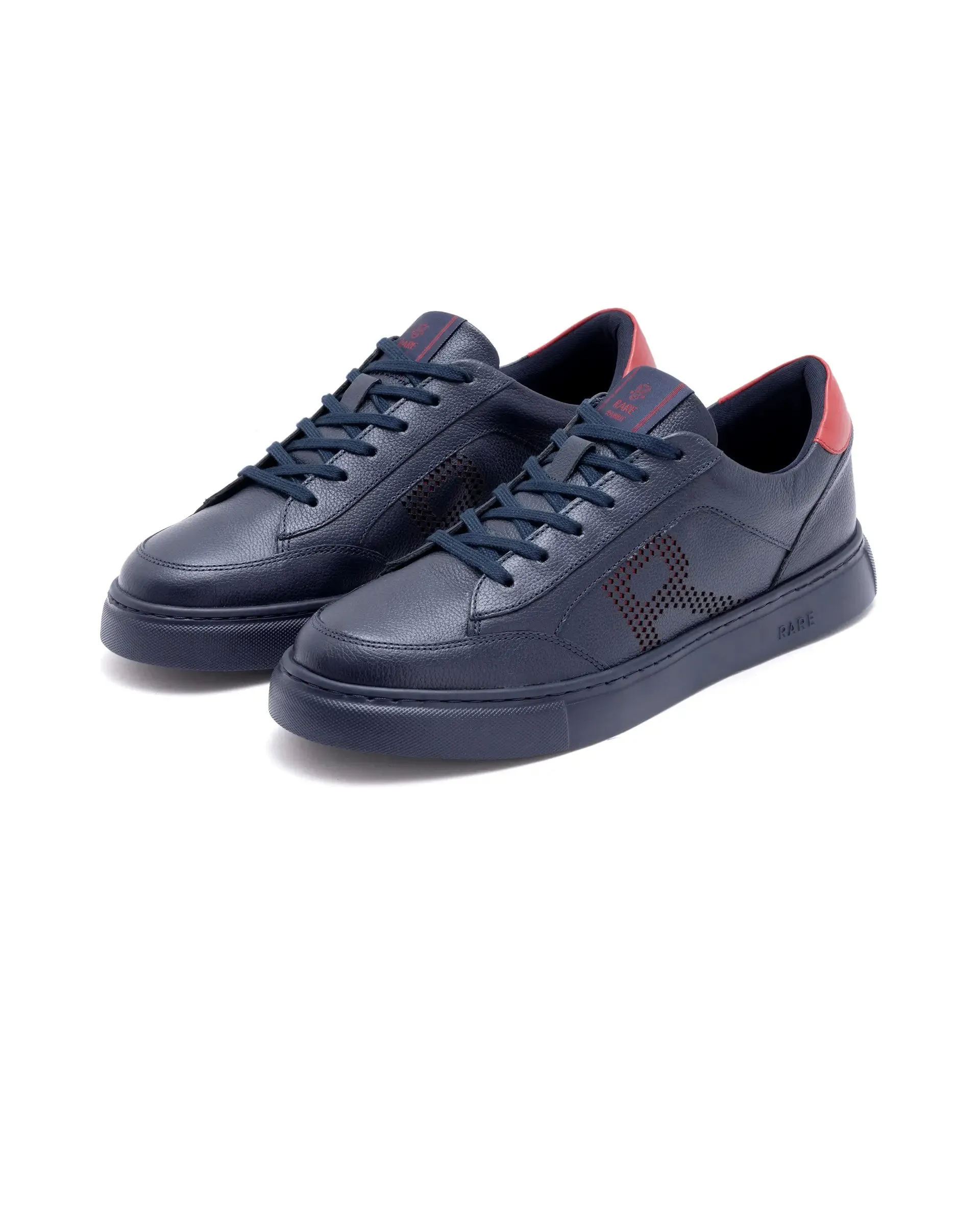 Rare Rabbit Men Vortex Navy Low-Top Genuine Leather Lazer Lace-Up Sneaker Shoes