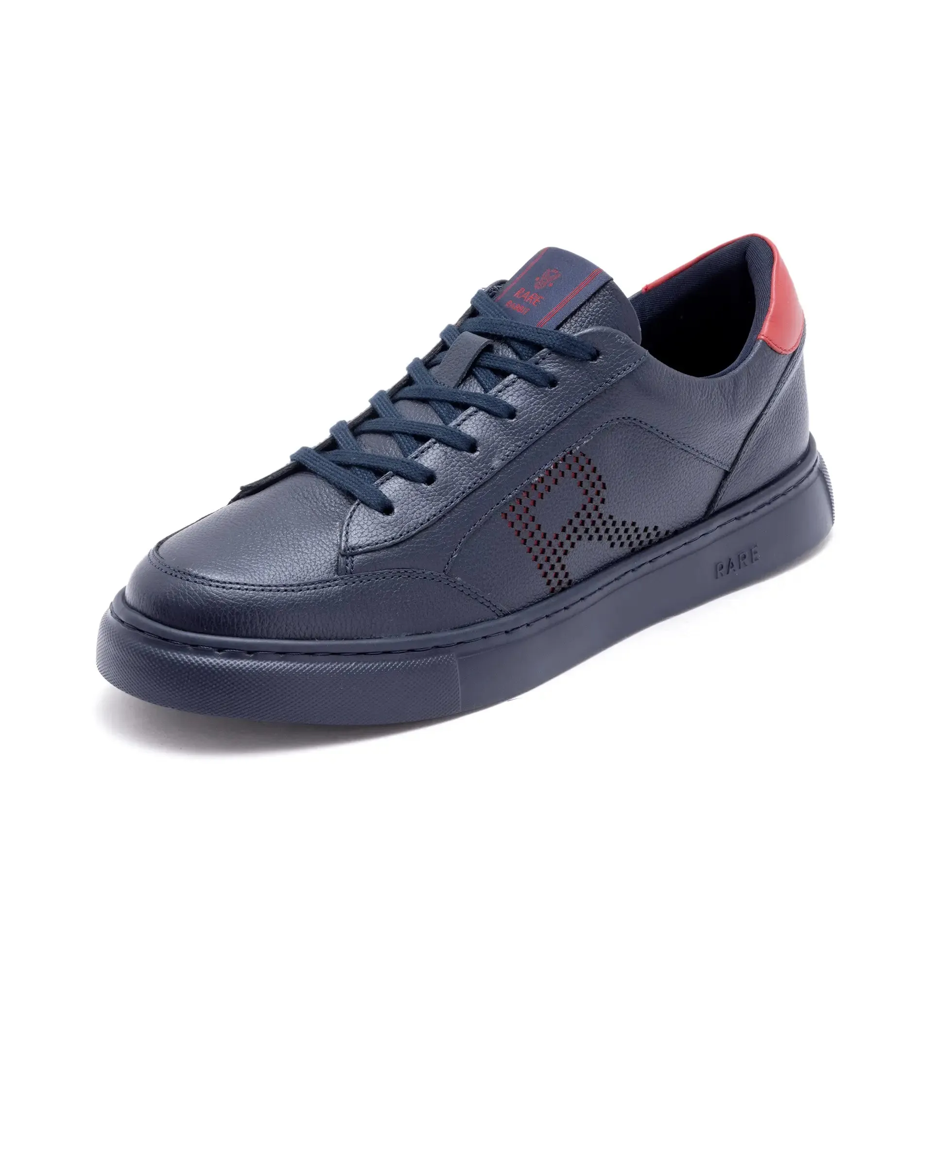 Rare Rabbit Men Vortex Navy Low-Top Genuine Leather Lazer Lace-Up Sneaker Shoes