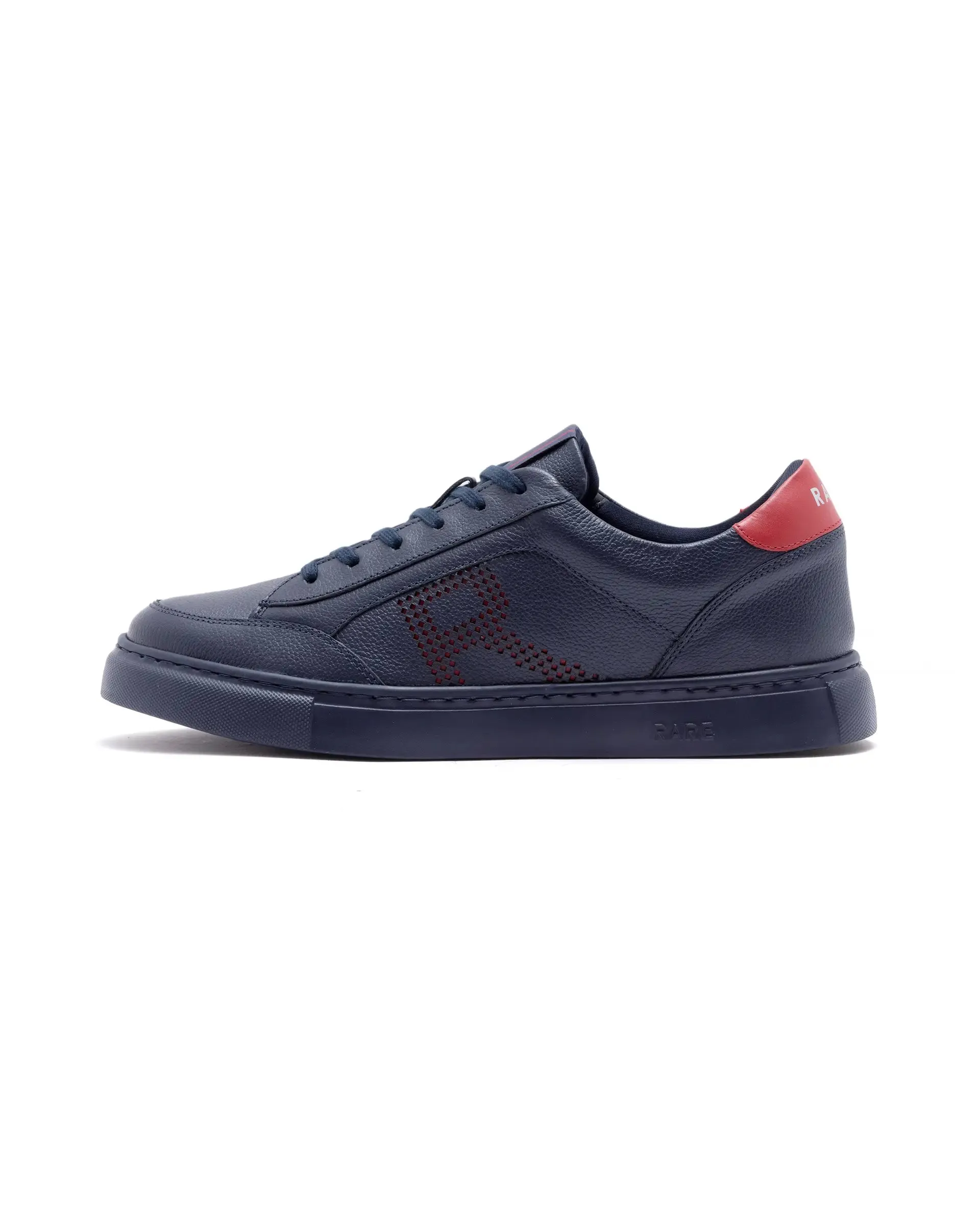 Rare Rabbit Men Vortex Navy Low-Top Genuine Leather Lazer Lace-Up Sneaker Shoes