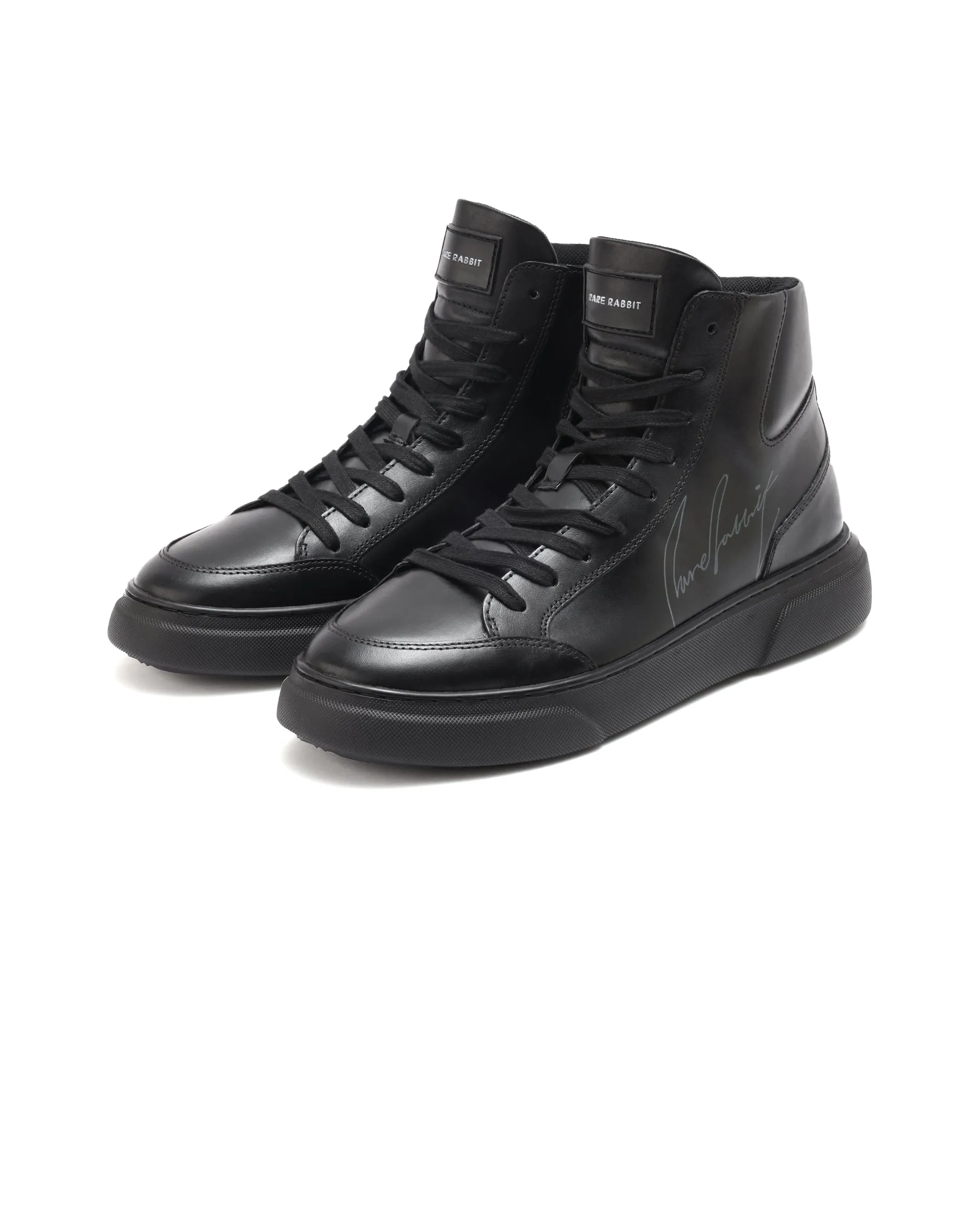 Rare Rabbit Men's Panzer Black Leather Round Toe Derby Style Zip Closure High Top Sneaker Shoes