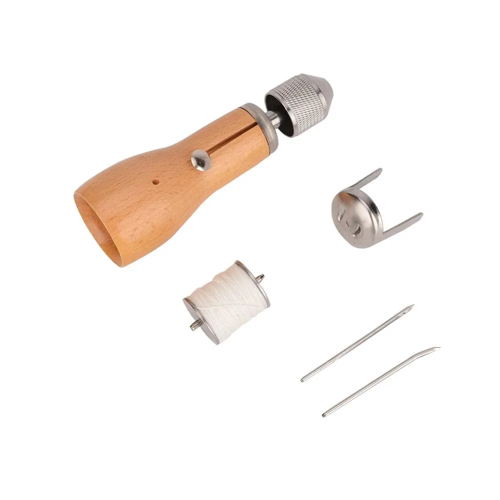 RECON GS2 Sew Awl with Handmade Wooden Handle value set includes 4 Rolls of Waxed Cotton