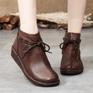 Retro Leather Handmade Women's Short Boots