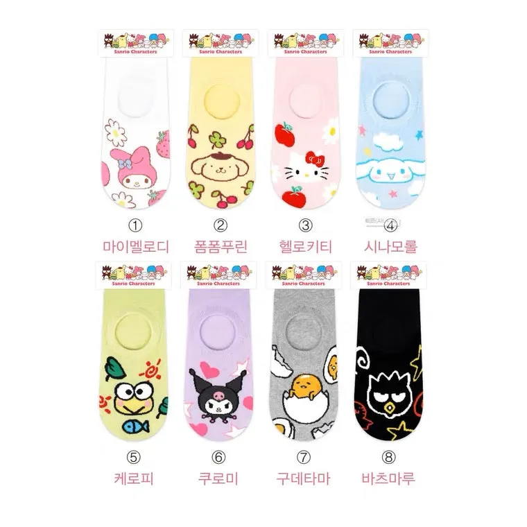 Sanrio Korea Low Cut Socks | Hello Kitty My Melody Kuromi Cinnamoroll Pompompurin KeroKeroKeroppi Gudetama Bad Badtz Maru - Anti-off Female Socks