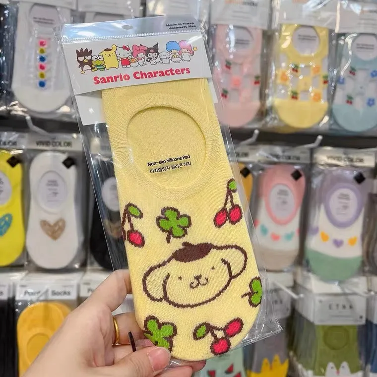 Sanrio Korea Low Cut Socks | Hello Kitty My Melody Kuromi Cinnamoroll Pompompurin KeroKeroKeroppi Gudetama Bad Badtz Maru - Anti-off Female Socks