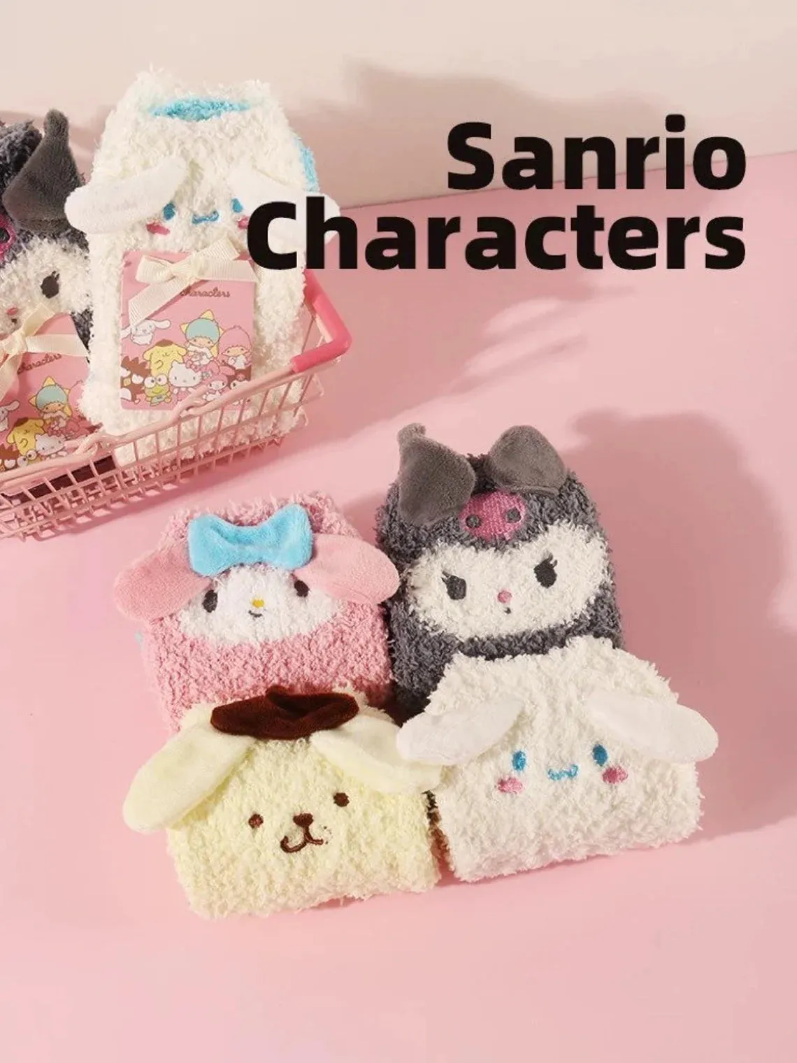 Sanrio My Melody Kuromi Cinnamoroll Pompompurin Embroidery Fluffy Soft Warm Home Sock Winter Accessories