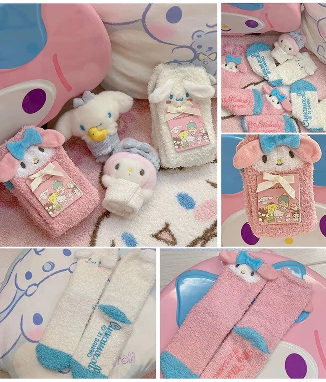 Sanrio My Melody Kuromi Cinnamoroll Pompompurin Embroidery Fluffy Soft Warm Home Sock Winter Accessories