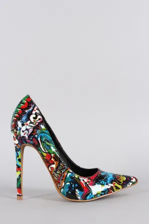 Shoe Republic Graffiti Print Pointy Toe Pump