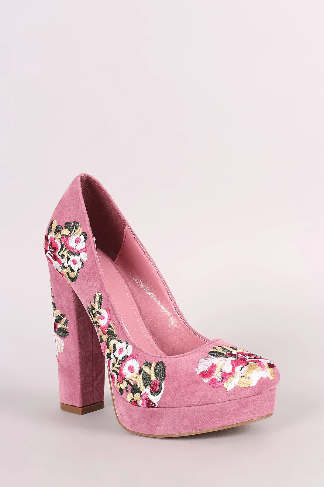 Shoe Republic LA Embroidered Floral Round Toe Platform Pump