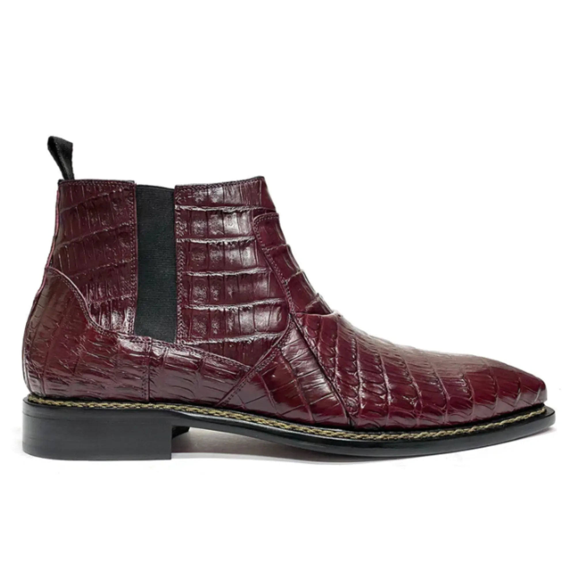 Tailor Made Handmade Bordo Crocodile Print Leather Chelsea Boots