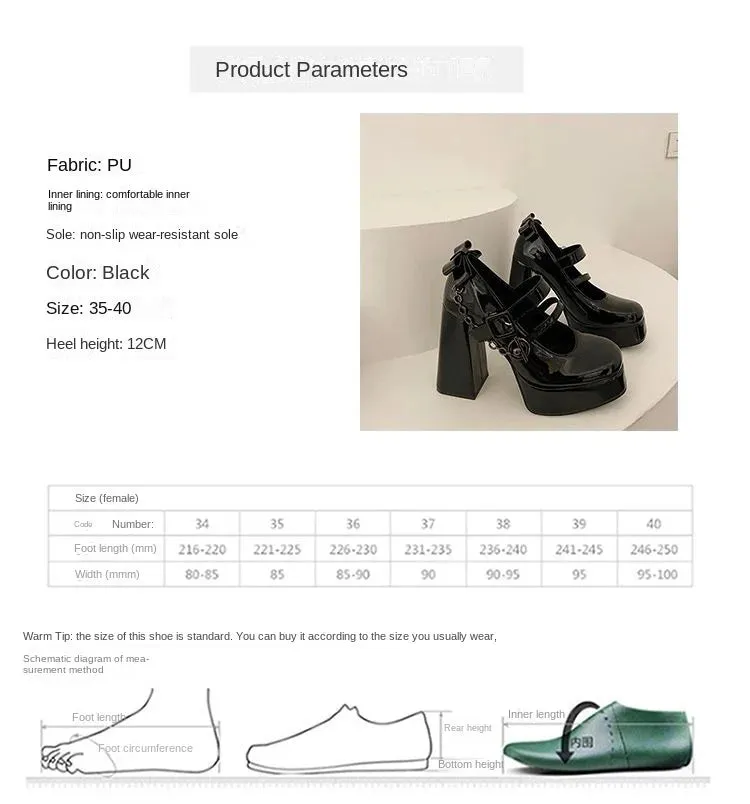 TAVIMART  -  Thick Heel French Waterproof Platform Shoe Women's Small Fashionable Spicy Bowknot High Heels Black Shoes Double-breasted Shoes