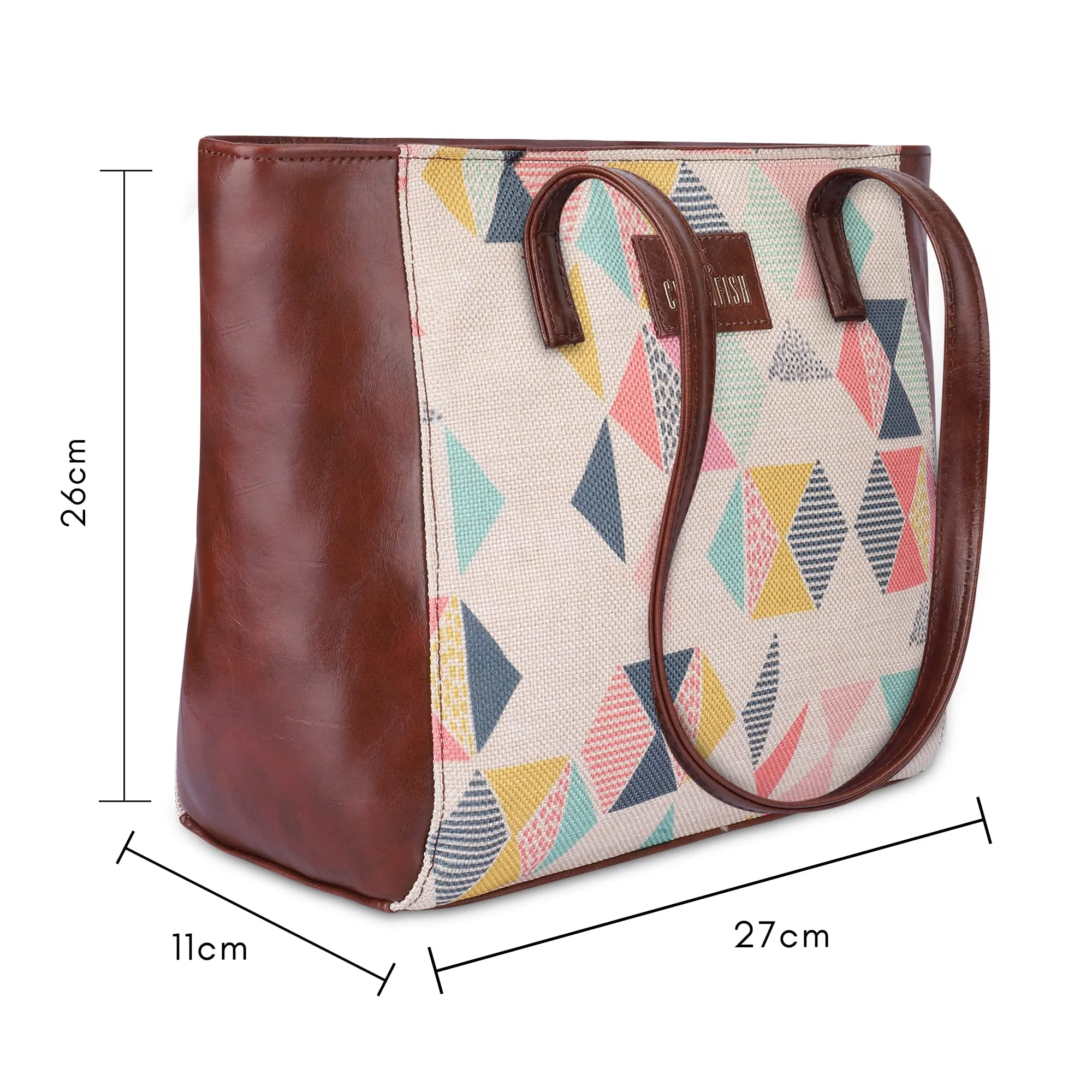 THE CLOWNFISH Valentine Printed Handicraft Fabric & Faux Leather Handbag for Women Office Bag Ladies Shoulder Bag Tote for Women College Girls (Multicolour-Hexagon Design)