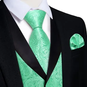 Ties2you Dress Vest Mint Green Floral Shawl Collar Silk Mens Waistcoat Tie Set