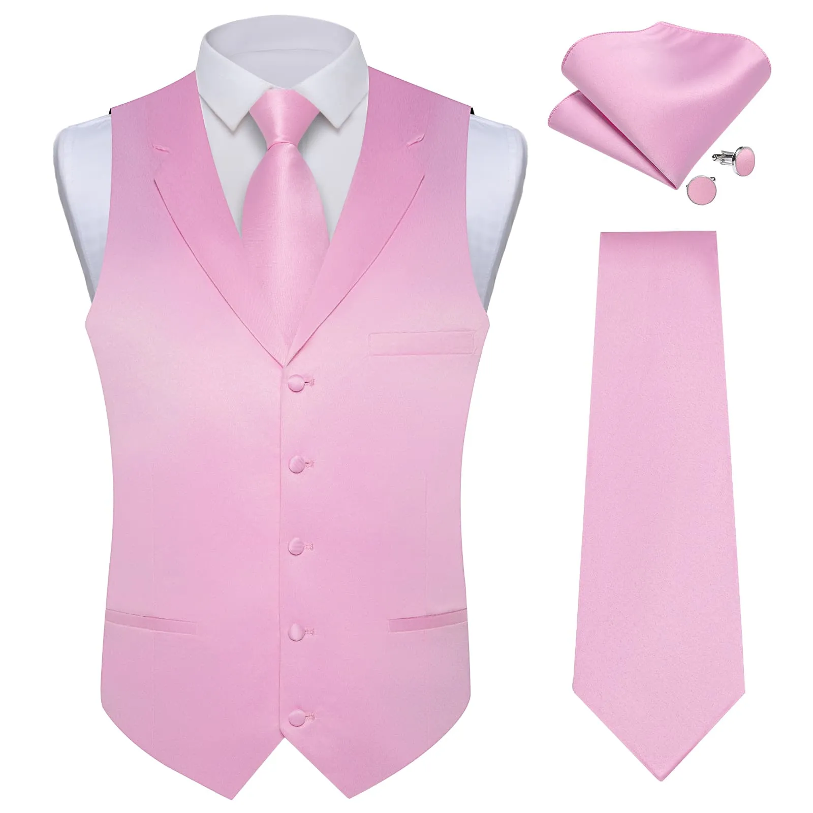 Ties2you Dress Vest Pink Pearl Solid Notched Collar Silk Mens Tuxedo Vest