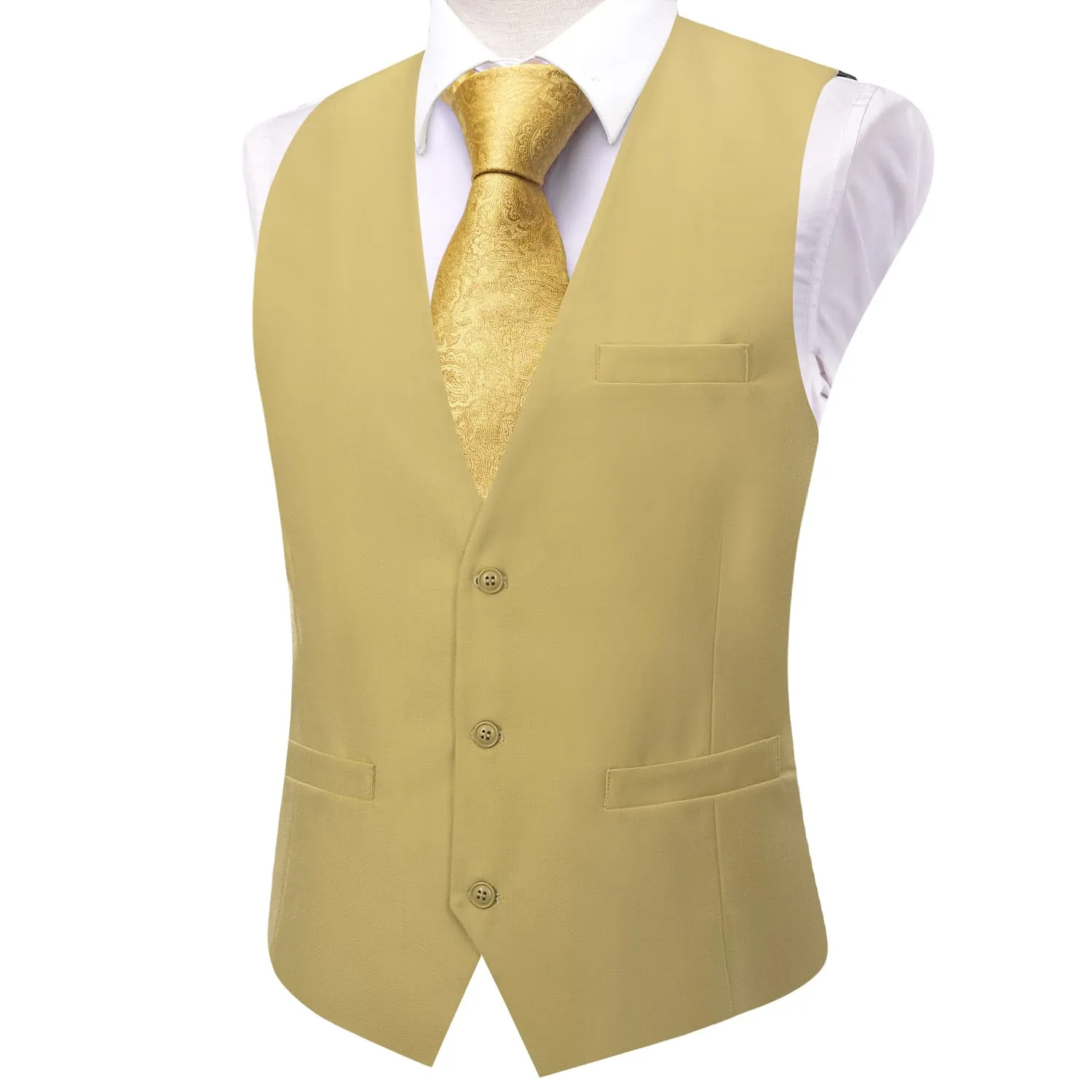 Ties2you Dress Vest Top Flaxen Yellow Solid V Neck Silk Vest for Men