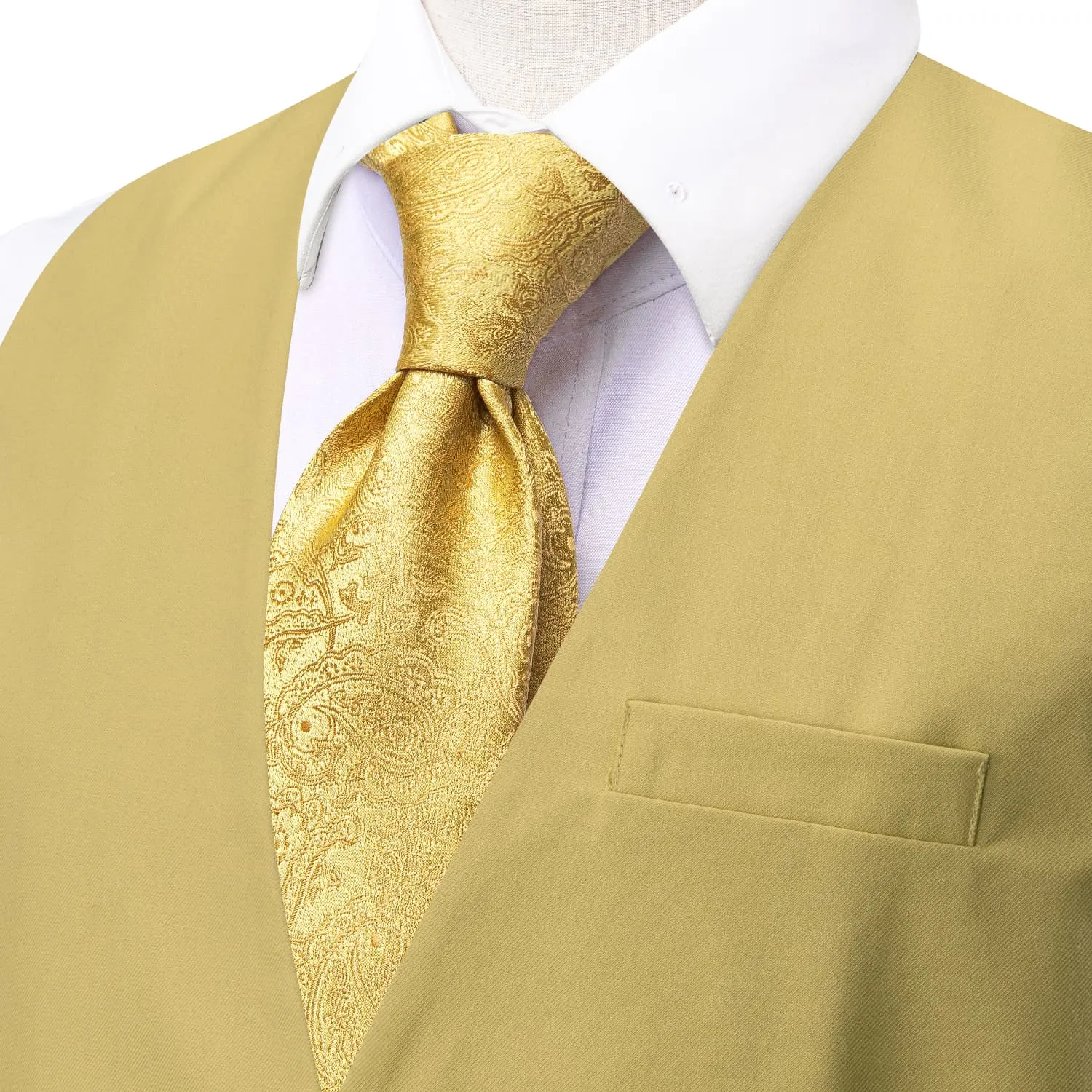 Ties2you Dress Vest Top Flaxen Yellow Solid V Neck Silk Vest for Men