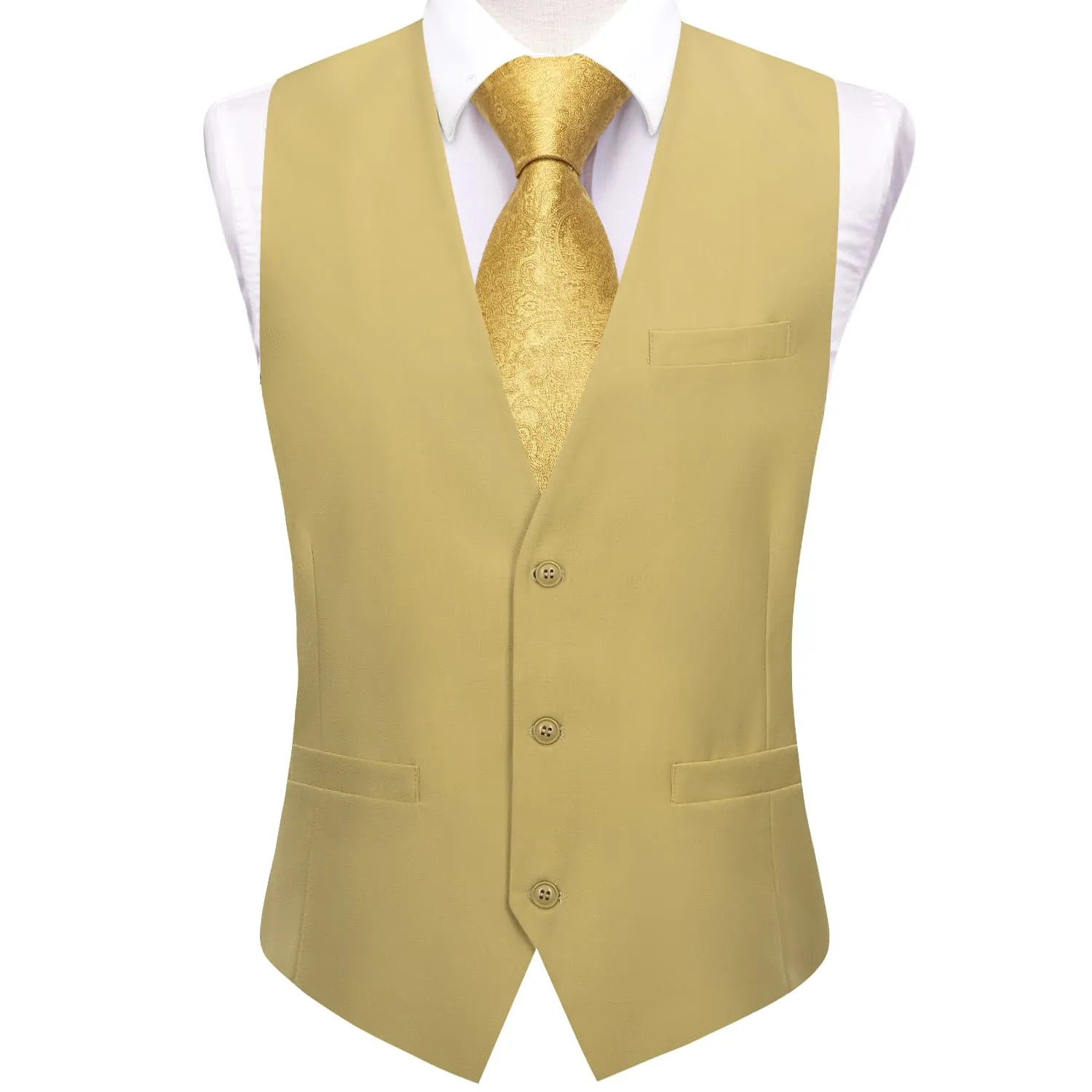 Ties2you Dress Vest Top Flaxen Yellow Solid V Neck Silk Vest for Men