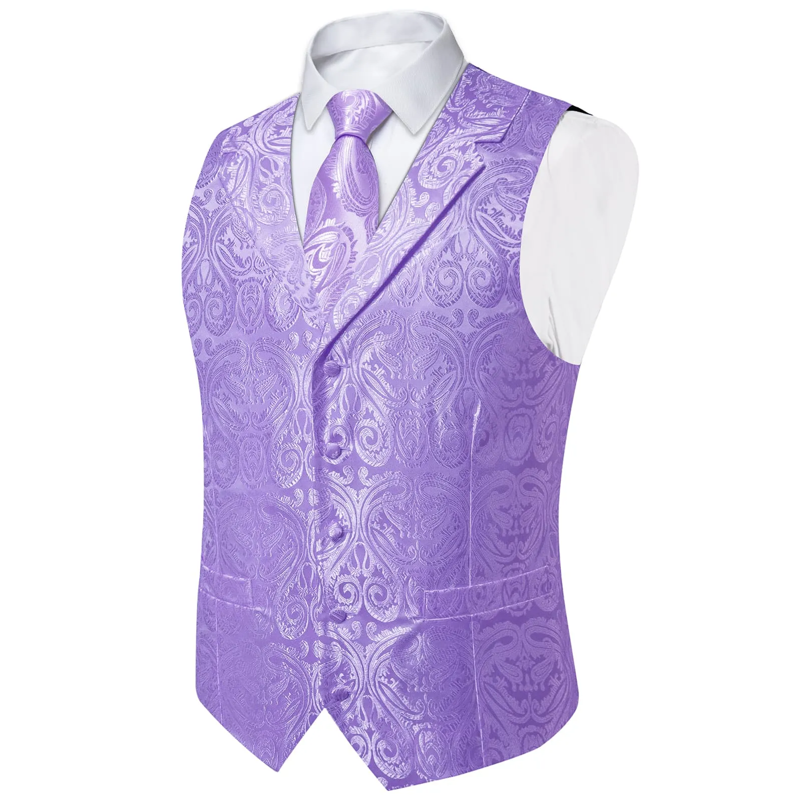 Ties2you Dress Vest Wisteria Purple Paisley Notched Collar Silk Mens Work Vest Tie Set