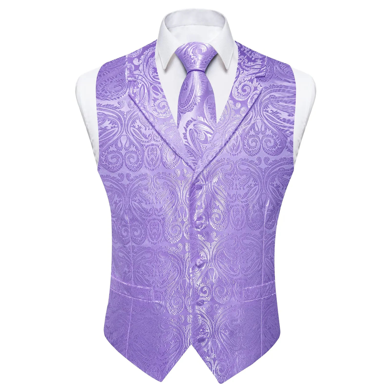 Ties2you Dress Vest Wisteria Purple Paisley Notched Collar Silk Mens Work Vest Tie Set