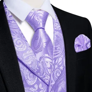 Ties2you Dress Vest Wisteria Purple Paisley Notched Collar Silk Mens Work Vest Tie Set