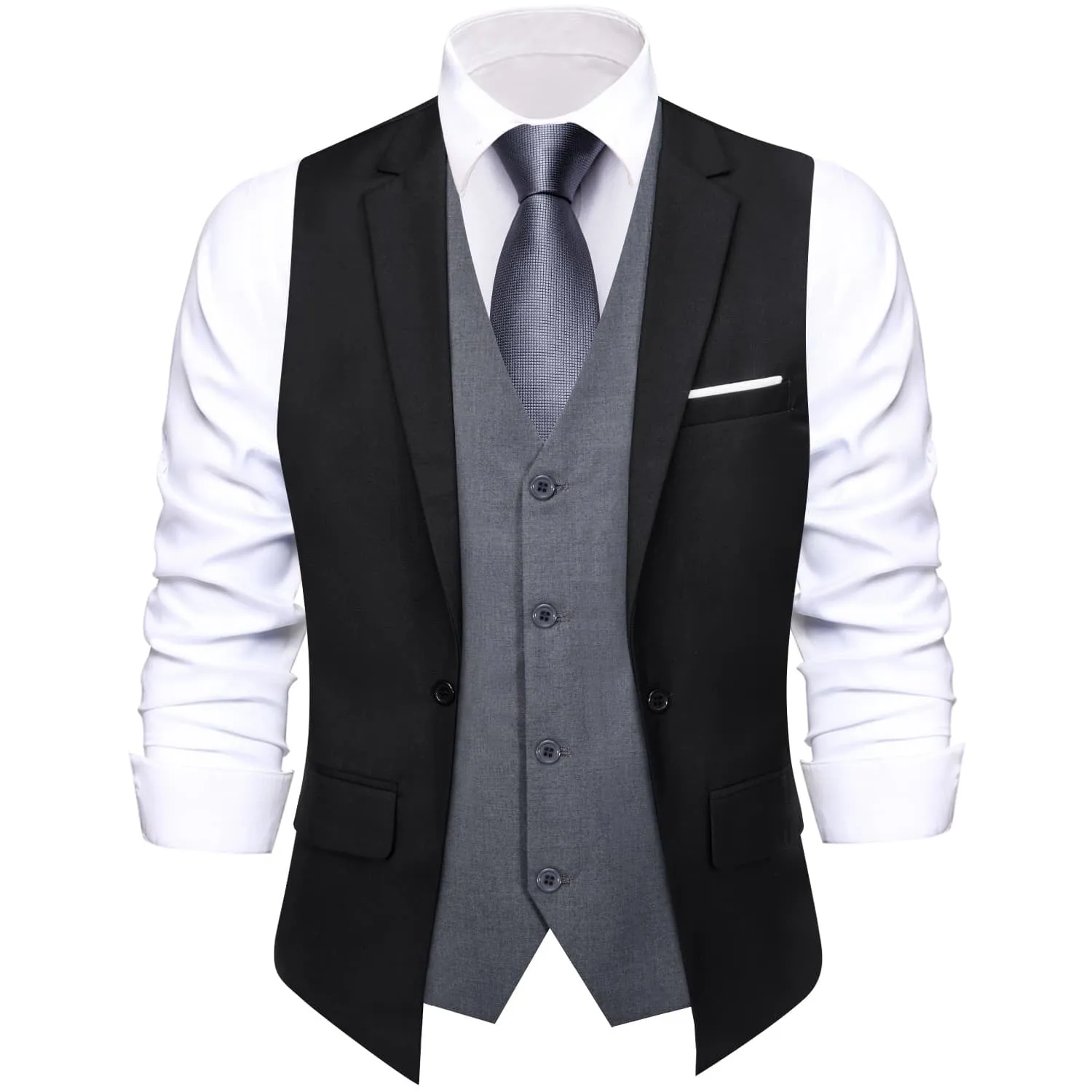 Ties2you Layered Waistcoat Black Grey Splicing Collar Vest Dress Suit Vest