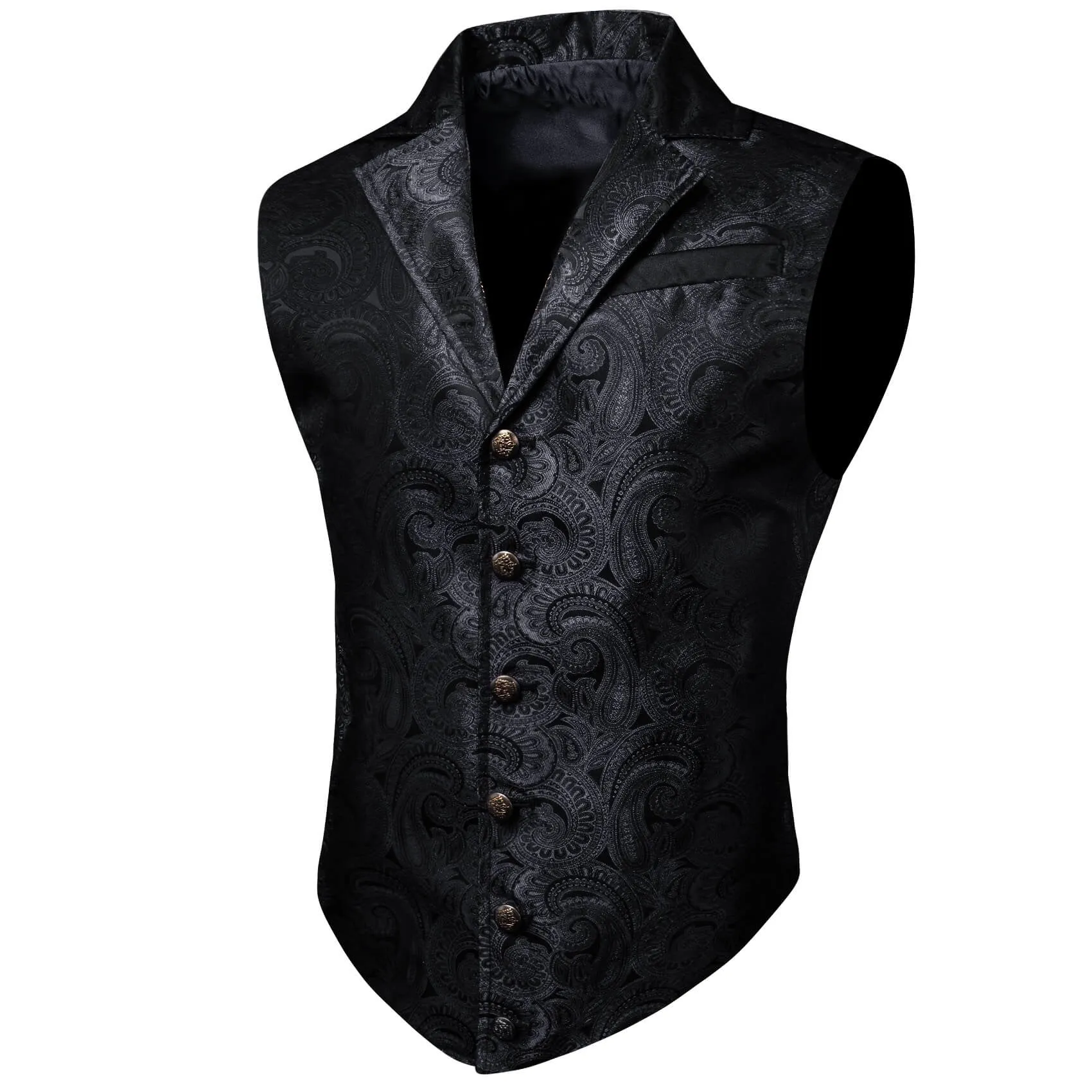 Ties2you Men's Vest Black Paisley Silk Notched Collar Suit Vest for Business