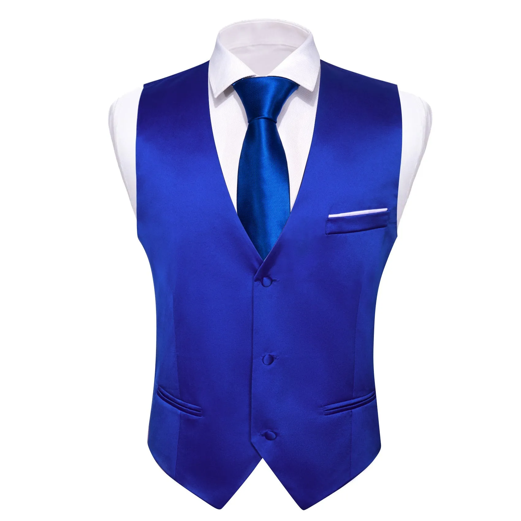 Ties2you Men's Vest Business Royal Blue Solid Satin Men's V-Neck Vest