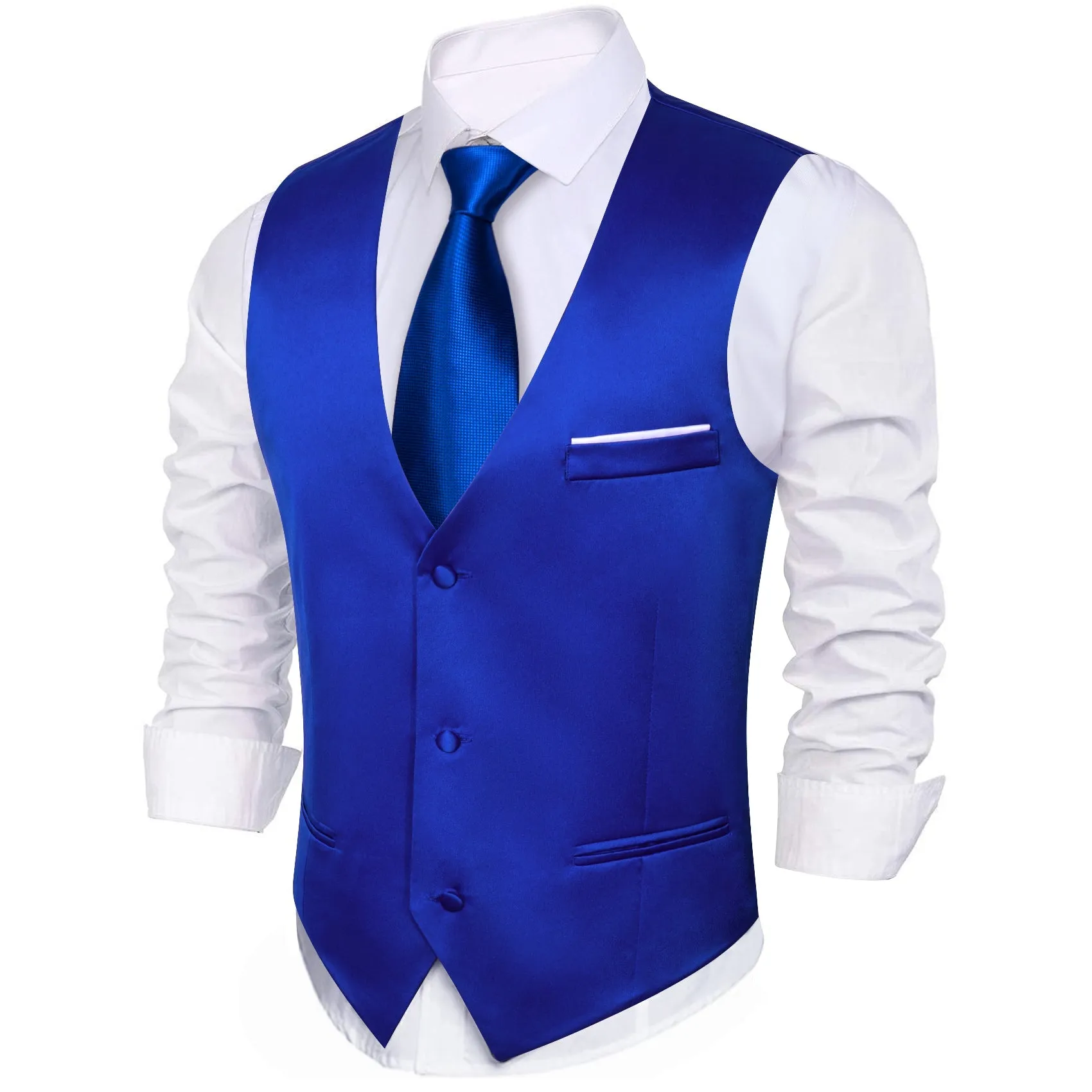 Ties2you Men's Vest Business Royal Blue Solid Satin Men's V-Neck Vest