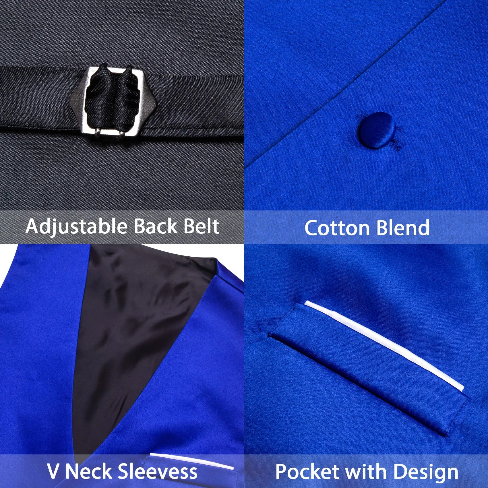 Ties2you Men's Vest Business Royal Blue Solid Satin Men's V-Neck Vest