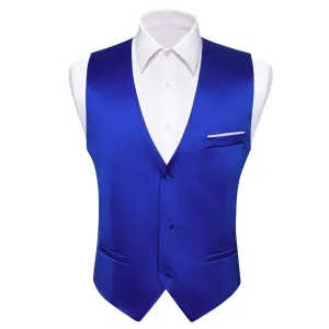 Ties2you Men's Vest Business Royal Blue Solid Satin Men's V-Neck Vest