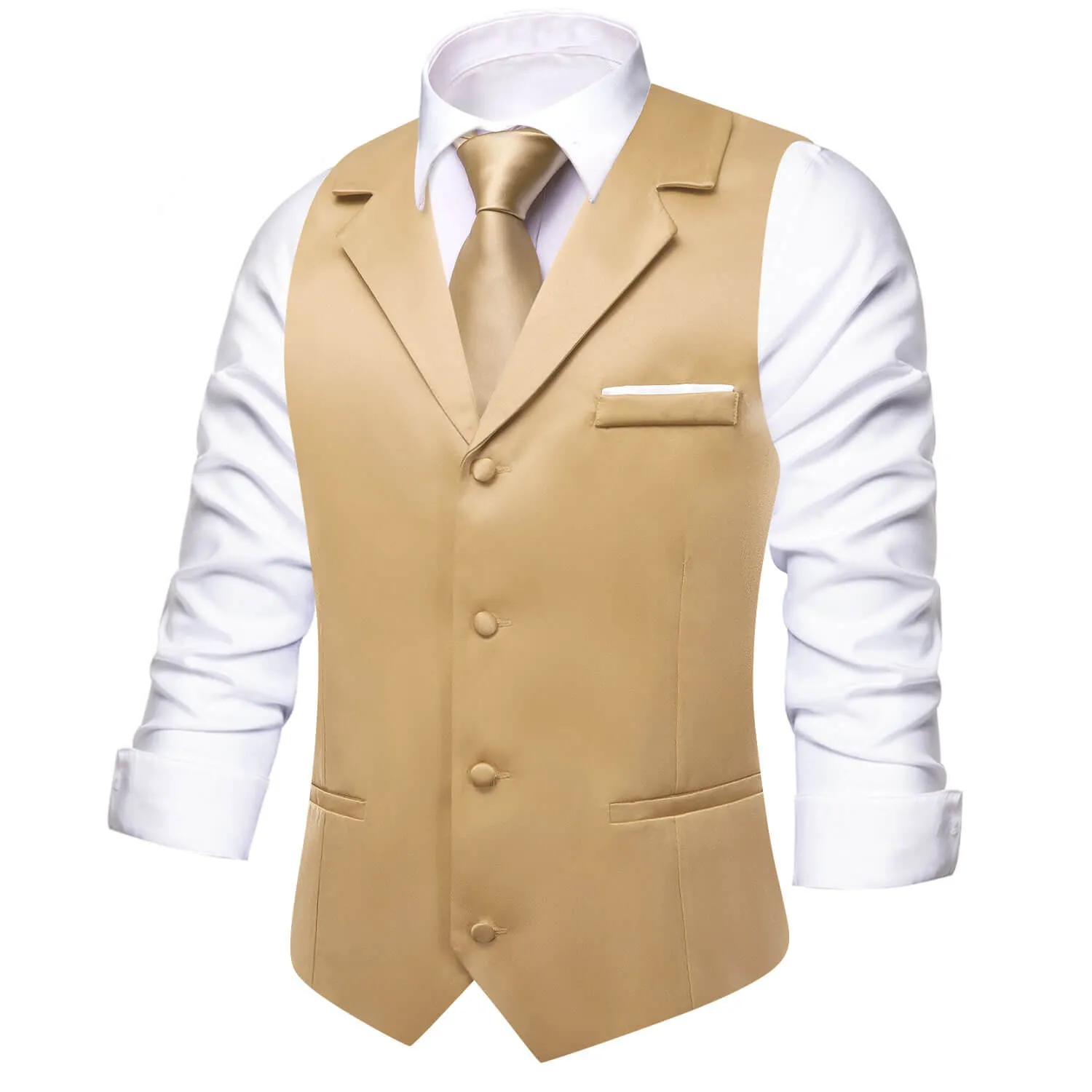 Ties2you Men's Vest Classic Tan Solid Silk Vest Suit Waistcoat