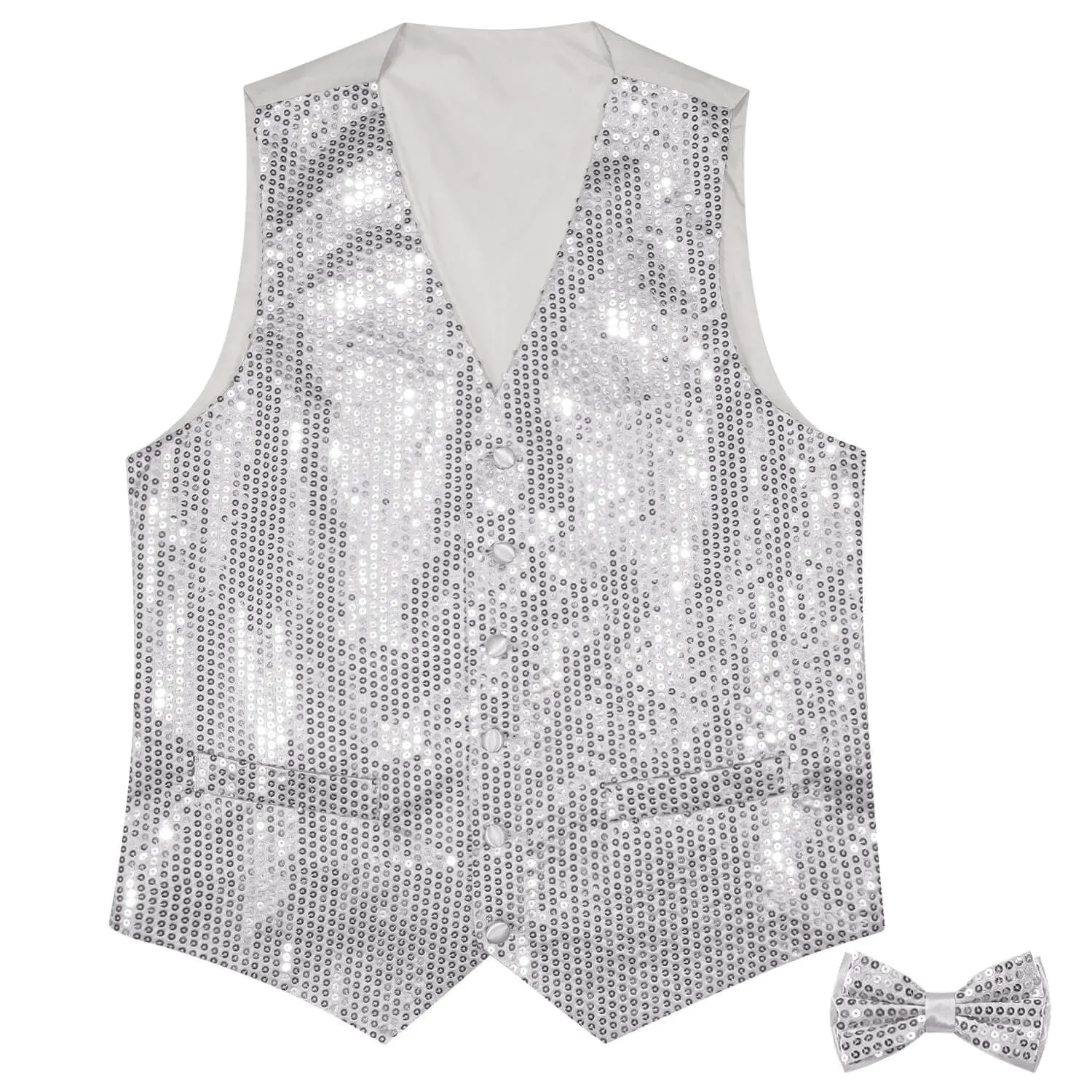 Ties2you Men's Vest Light Gray Sequins Vest Bow Tie Set for Party