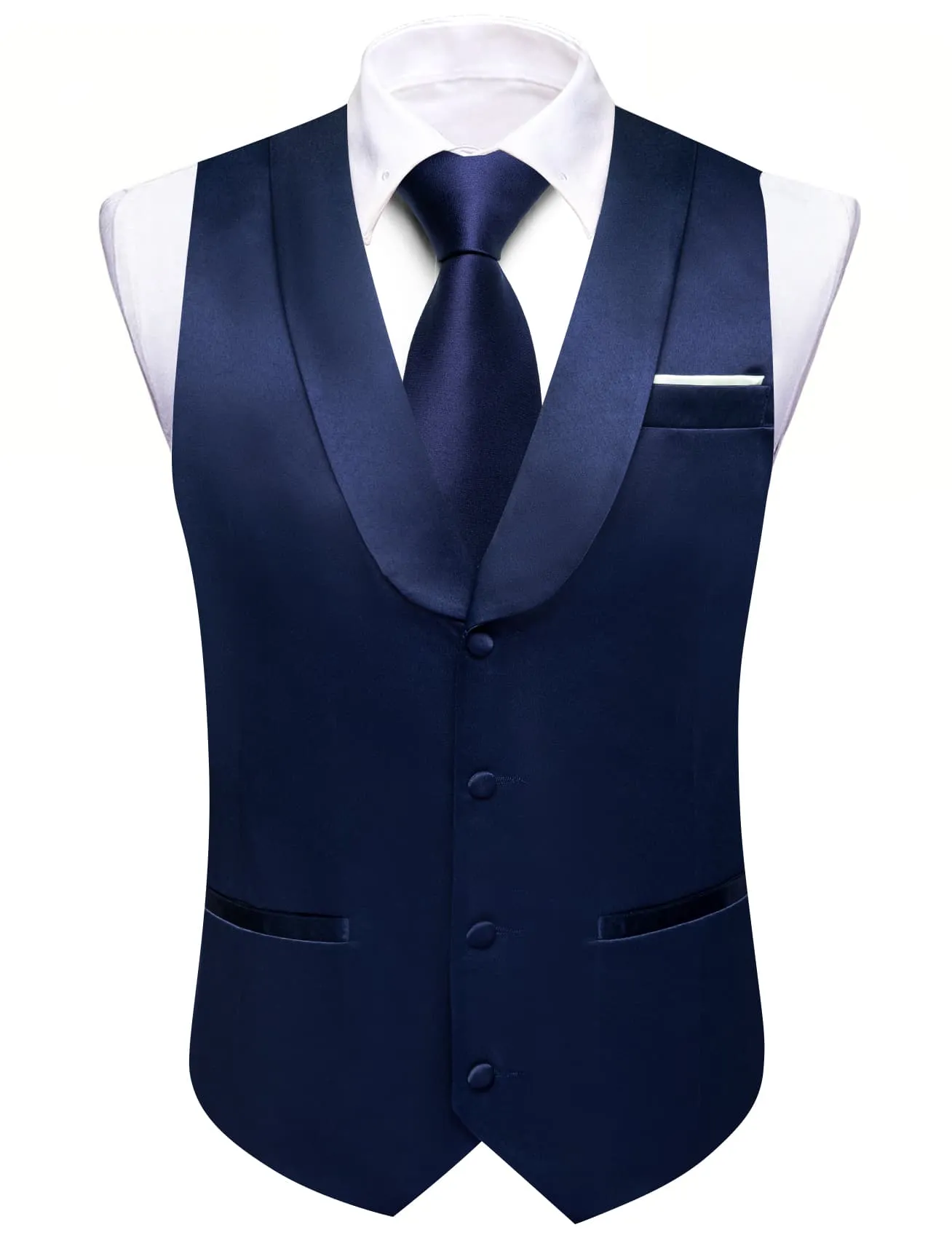 Ties2you Tuxedo Vest Dark Cerulean Blue Solid Button Shawl Collar Dress Vest for Men