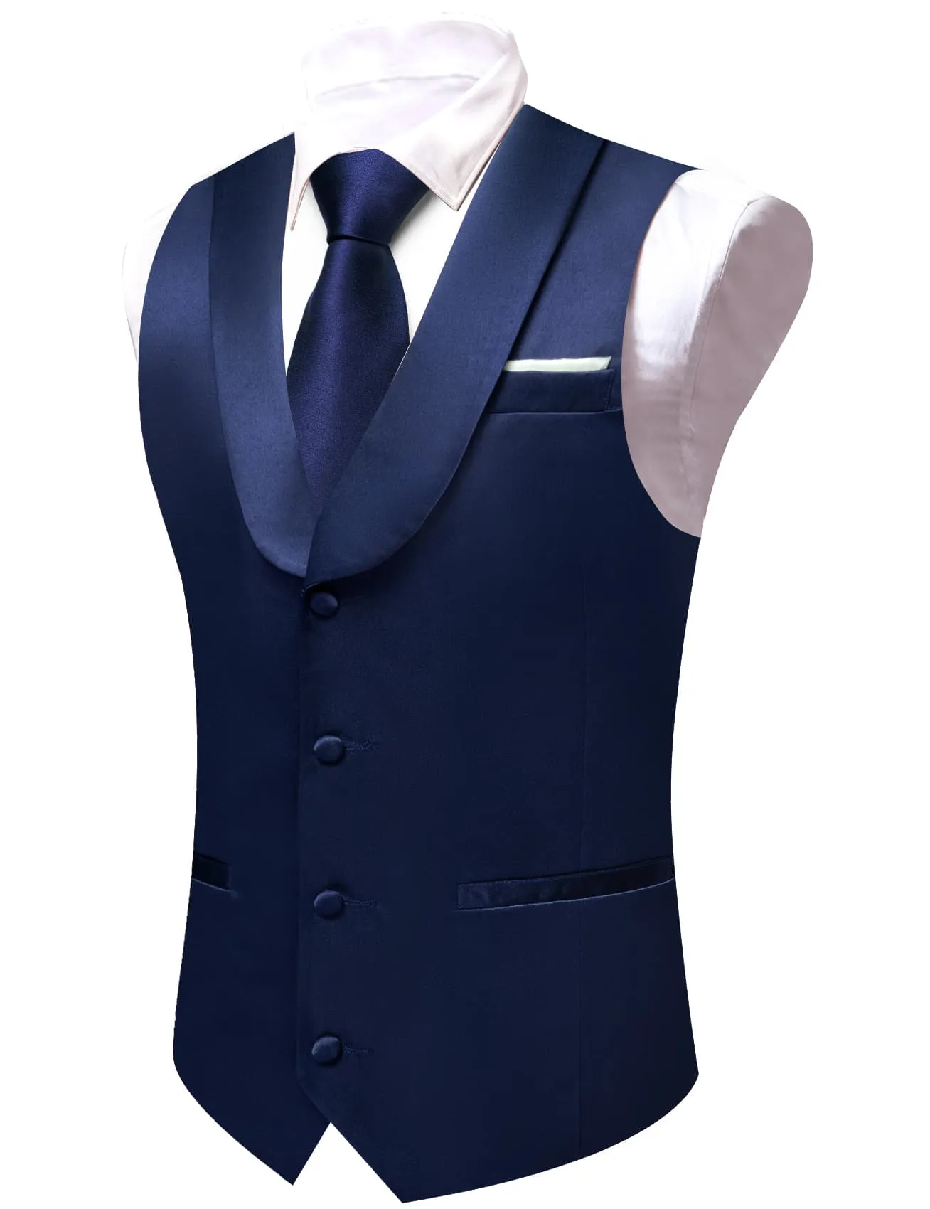 Ties2you Tuxedo Vest Dark Cerulean Blue Solid Button Shawl Collar Dress Vest for Men