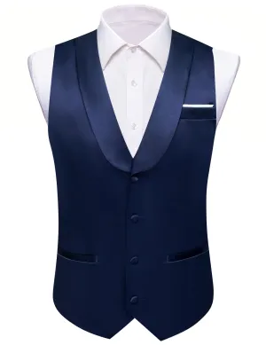 Ties2you Tuxedo Vest Dark Cerulean Blue Solid Button Shawl Collar Dress Vest for Men