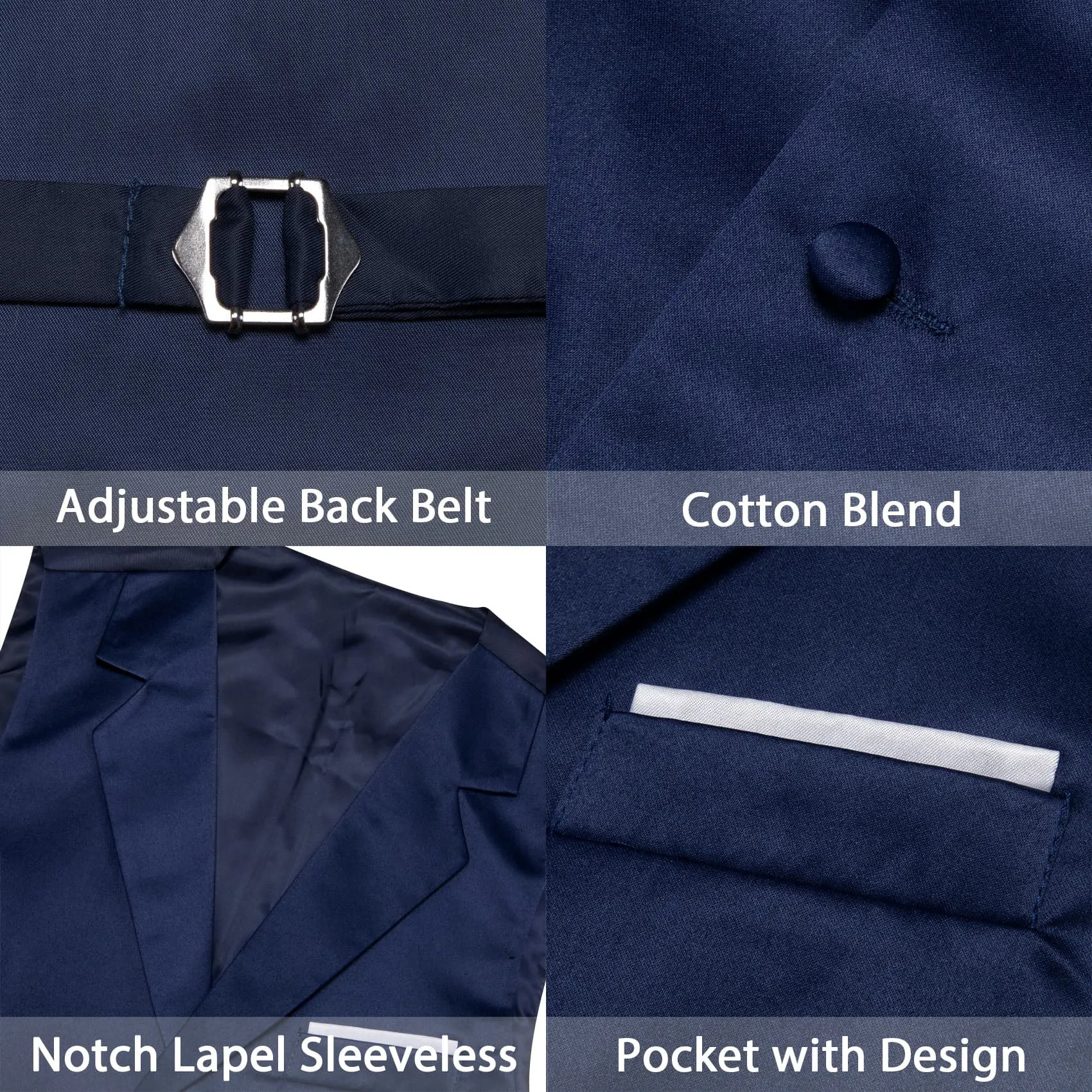 Ties2you Tuxedo Vest Deep Blue Solid Button Notched Collar Dress Work Vest for Men