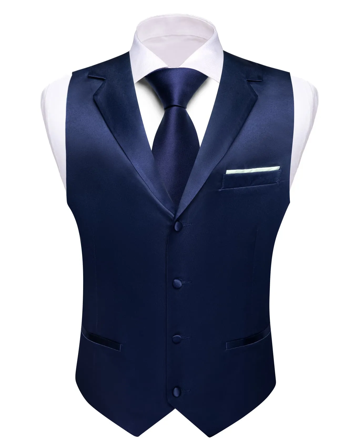 Ties2you Tuxedo Vest Deep Blue Solid Button Notched Collar Dress Work Vest for Men