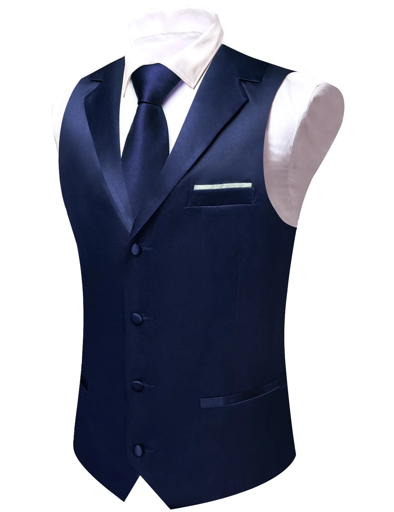 Ties2you Tuxedo Vest Deep Blue Solid Button Notched Collar Dress Work Vest for Men