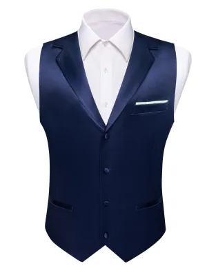 Ties2you Tuxedo Vest Deep Blue Solid Button Notched Collar Dress Work Vest for Men