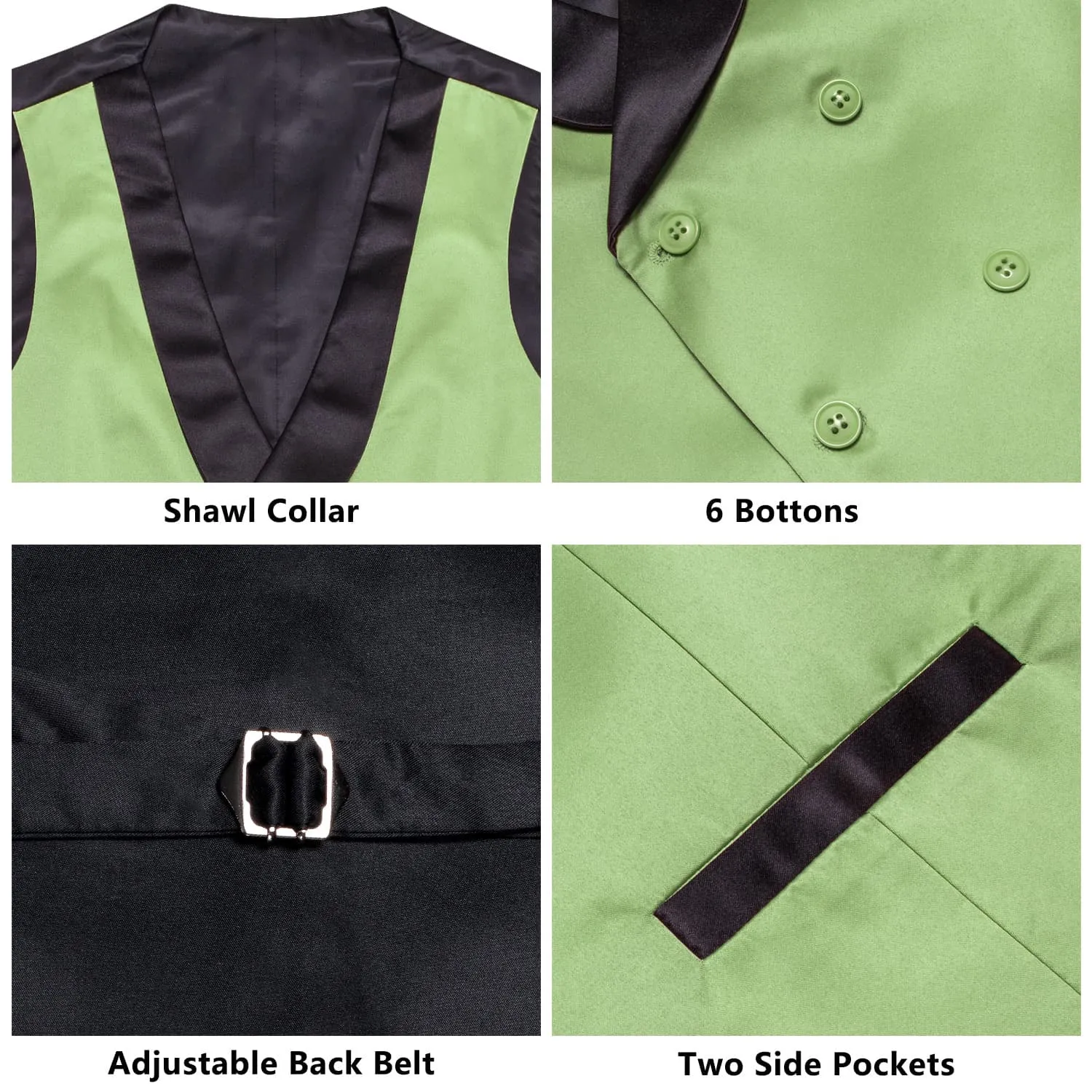 Ties2you Tuxedo Vest Olivine Green Solid Shawl Collar Silk Mens Double Breasted Vest