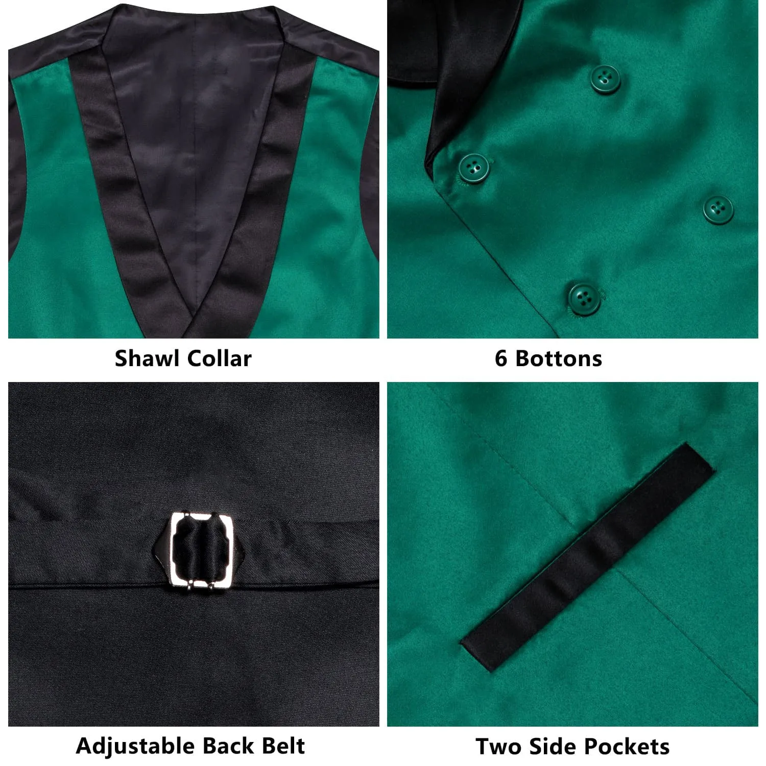 Ties2you Tuxedo Vest Teal Green Solid Shawl Collar Silk Mens Double Breasted Vest