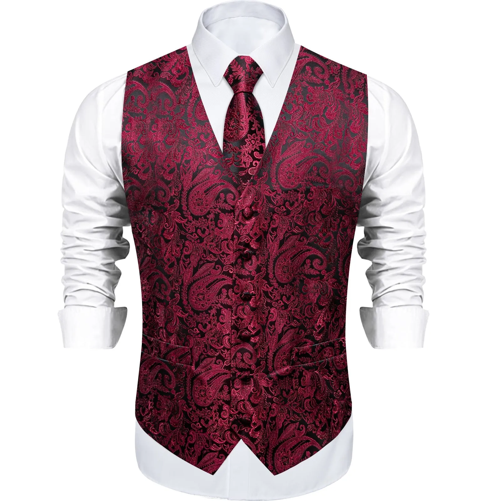 Ties2you Wedding Vest Black Burgundy Red Paisley Vest For Men Men's Vest Tie Set