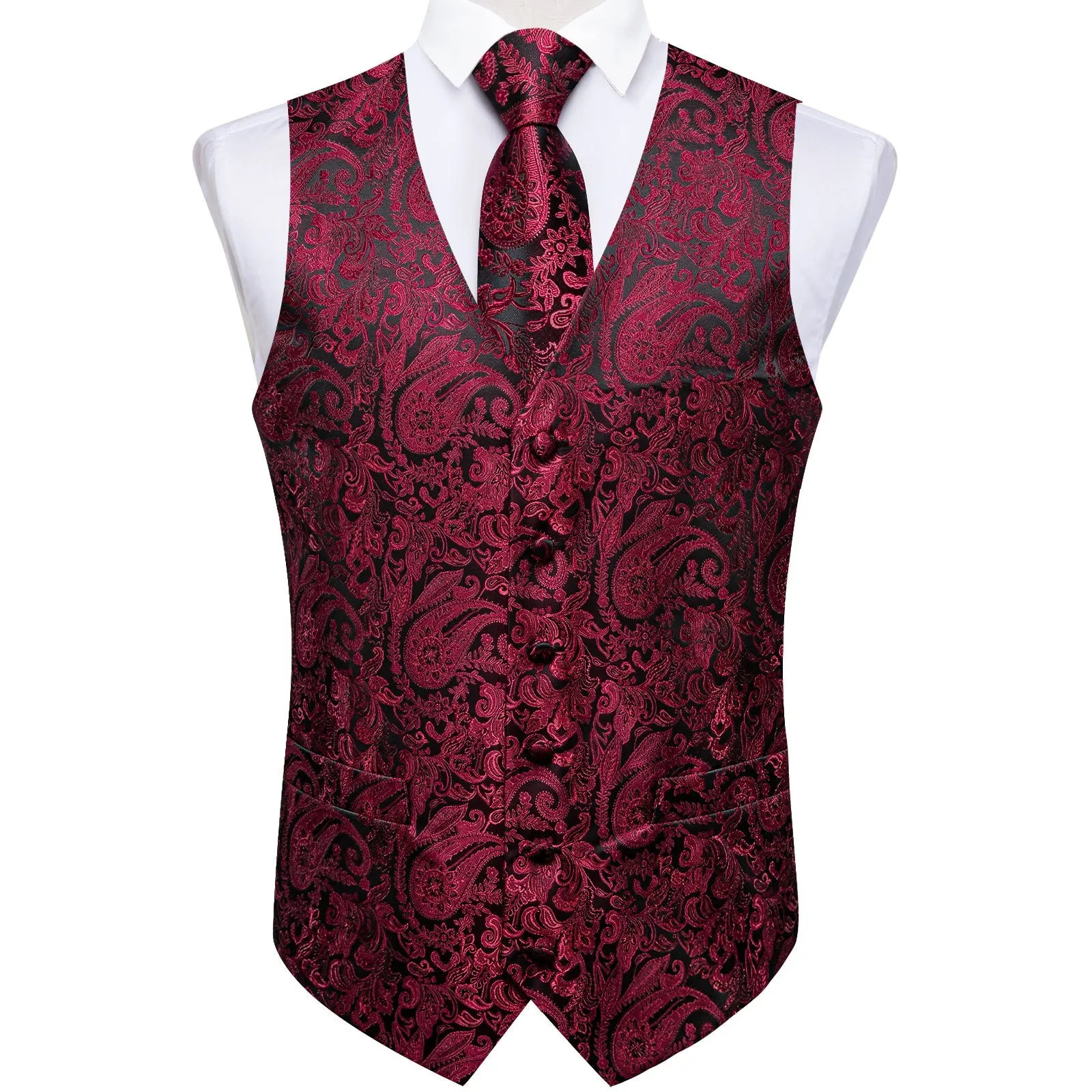 Ties2you Wedding Vest Black Burgundy Red Paisley Vest For Men Men's Vest Tie Set