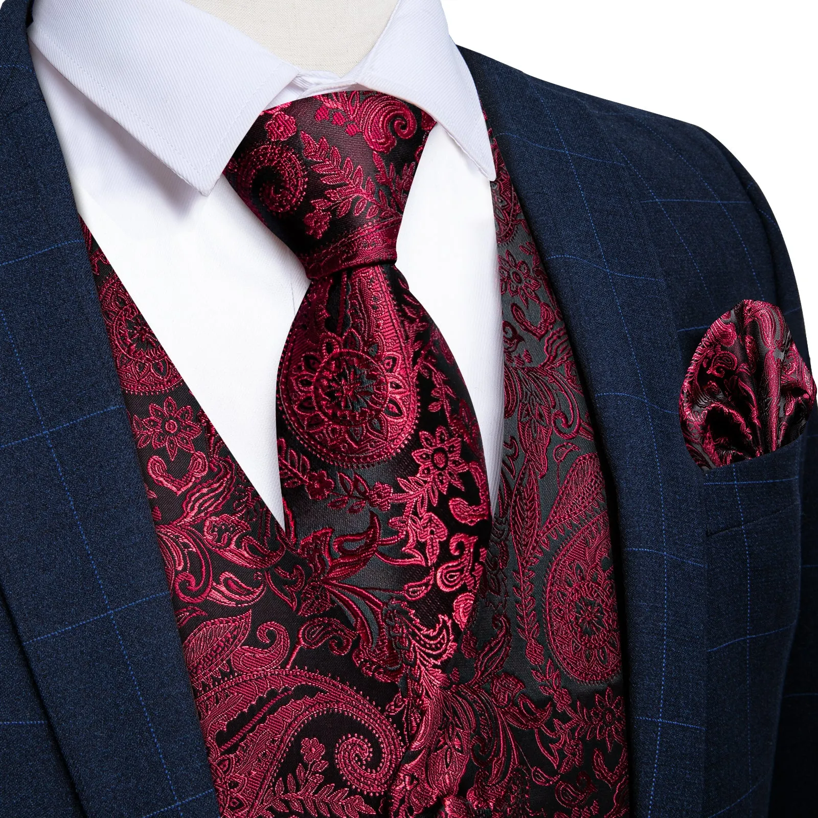 Ties2you Wedding Vest Black Burgundy Red Paisley Vest For Men Men's Vest Tie Set