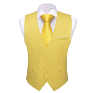 Ties2you Work Vest Arylide Yellow Solid Button Silk Mens Dress Vest Jacket Fashion