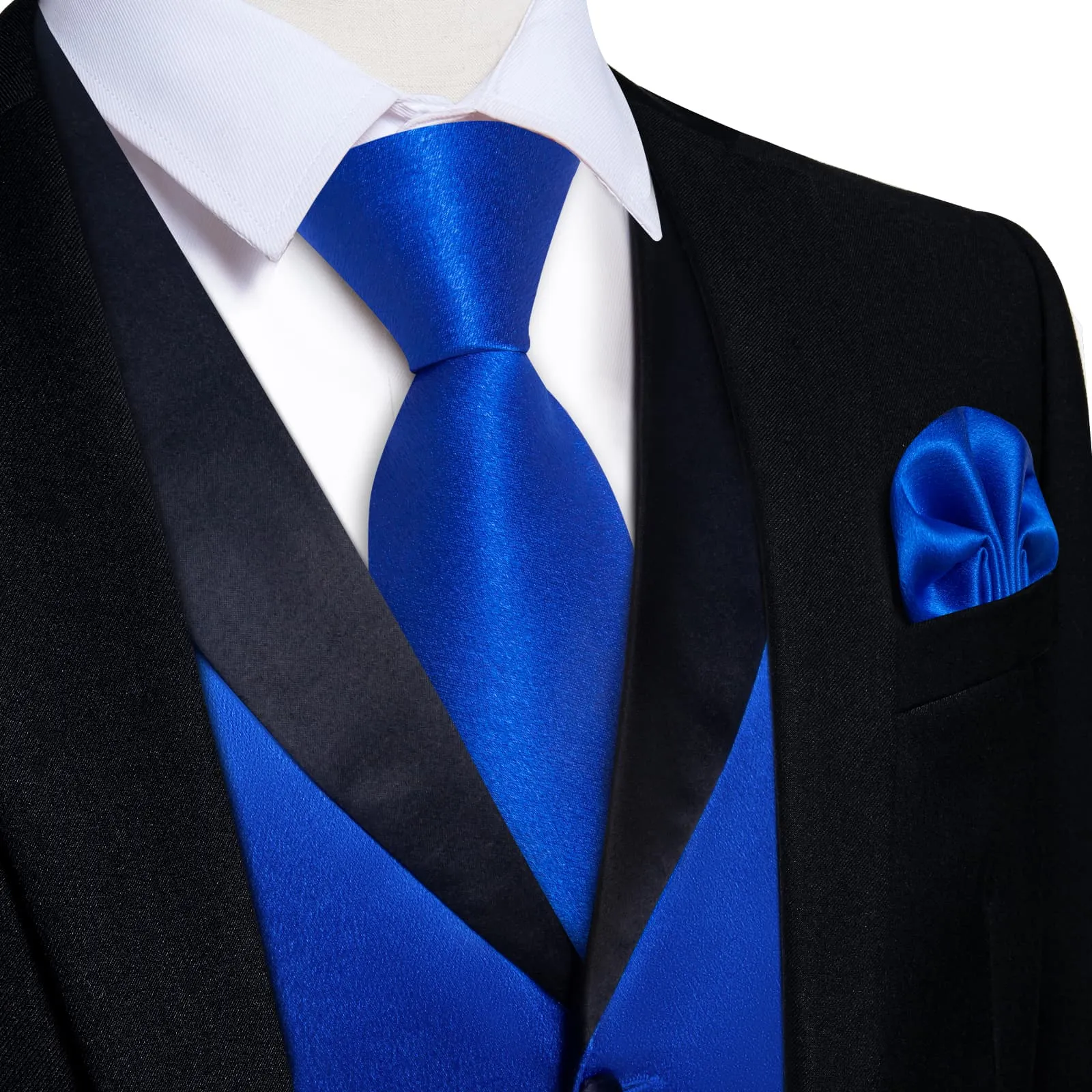 Ties2you Work Vest Cobalt Blue Solid Shawl Collar Silk Dress Vest Tie Set for Business