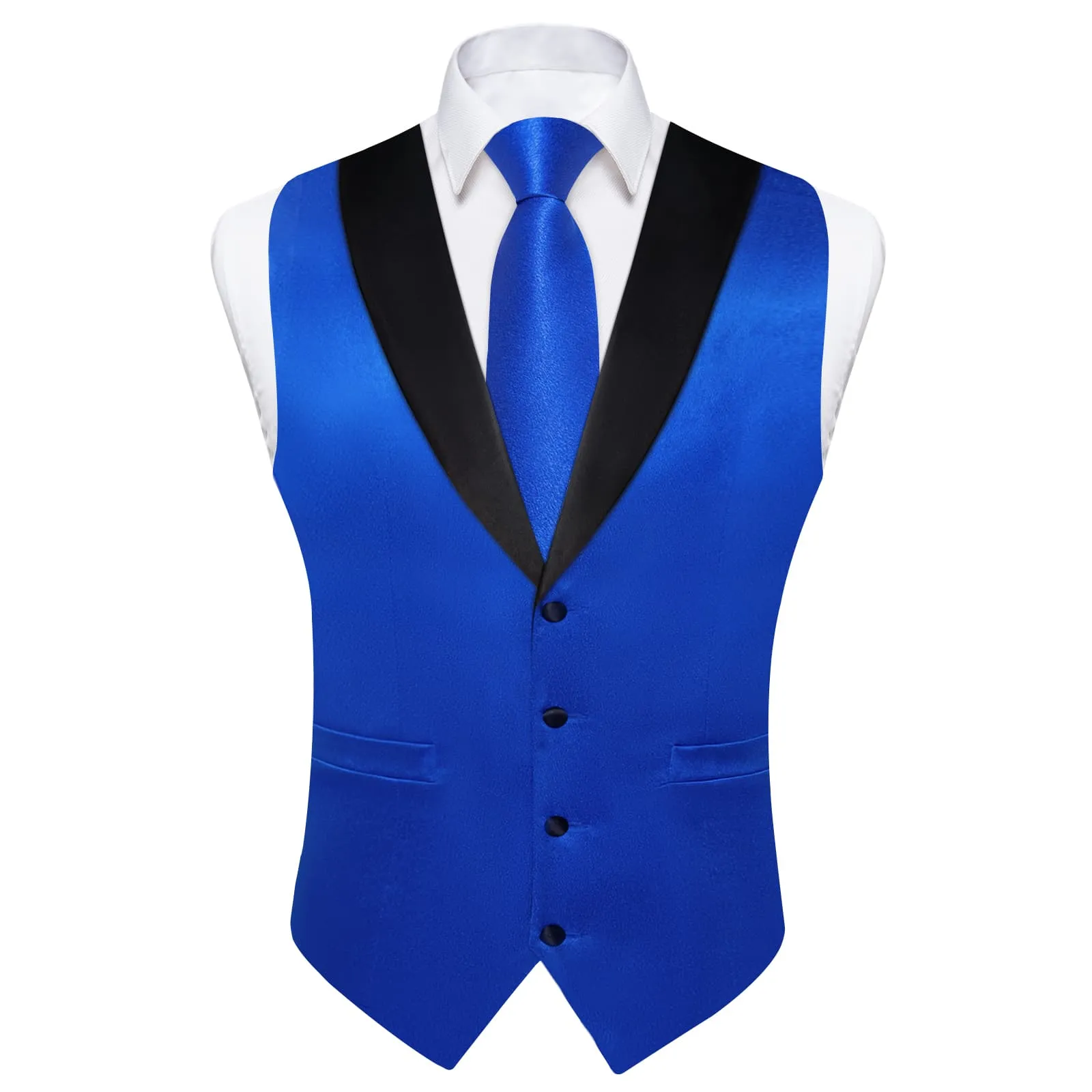 Ties2you Work Vest Cobalt Blue Solid Shawl Collar Silk Dress Vest Tie Set for Business